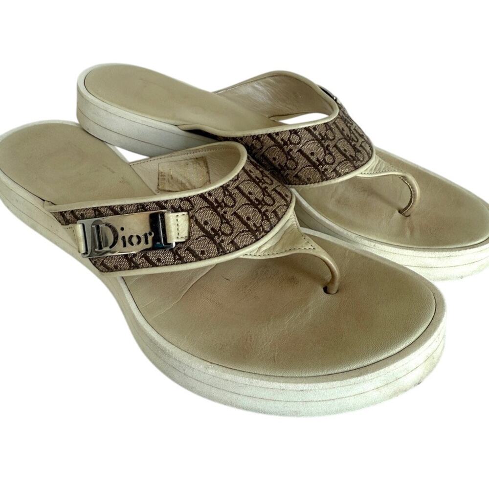 Christian Dior Trotter Monogram Flip Flop Sandals 2005 Logo Brown 36.5 - Picture 7 of 9